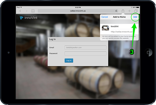 InnoVint on iPad or tablet_Step 3_Add Button