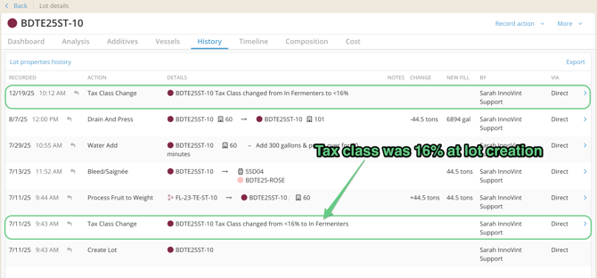 Lot created in wrong taxclass