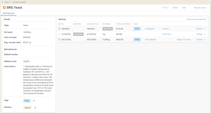 Navigating the Dry Goods Explorer & Details Pages-batch details