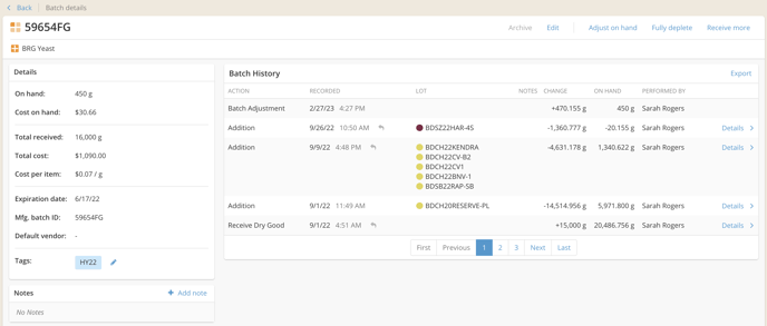 Navigating the Dry Goods Explorer & Details Pages-batch history