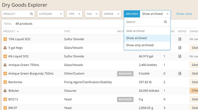 Navigating the Dry Goods Explorer & Details Pages-show archived