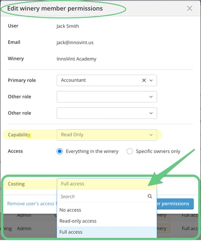 Onboard Starting Costs & Cost Settings-edit permissions