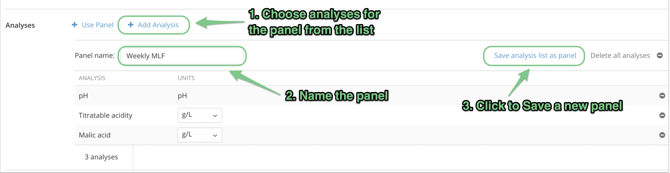 Options to Record Analysis Data-create panel