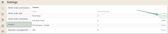 Options to Record Analysis Data-edit delete panel