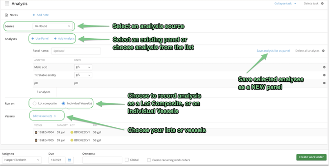 Options to Record Analysis Data-schedule in wo