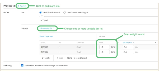 Process Fruit to Weight-direct add lot