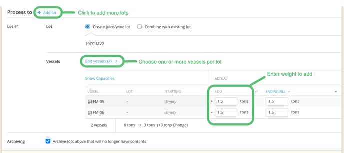 Process Fruit to Weight-direct add lot