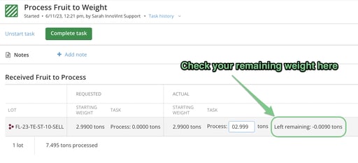 Process Fruit to Weight-remain weight