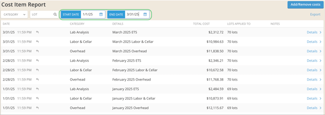 Product Update_Cost Item filter