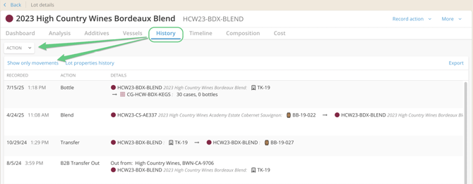 Product Update_Lot History Action Filter