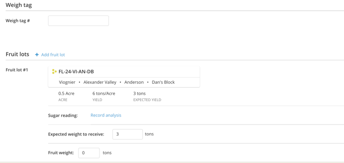 Receive Fruit - simple fields