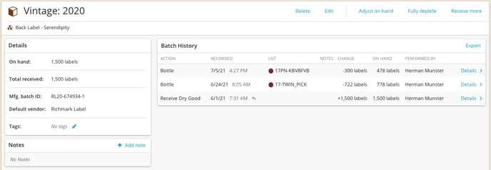 Reporting Dry Goods_Batch history