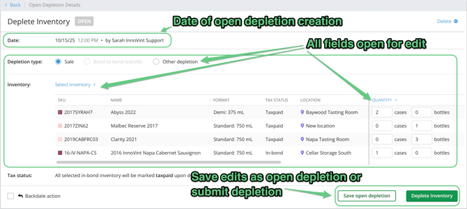 SUPPLY - Edit or submit open depletion