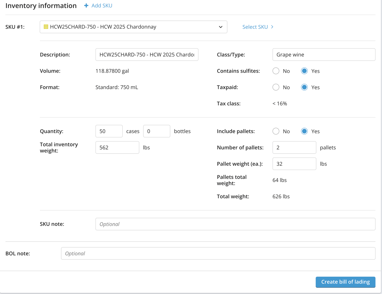 How to create a Bill of Lading (BOL) in SUPPLY