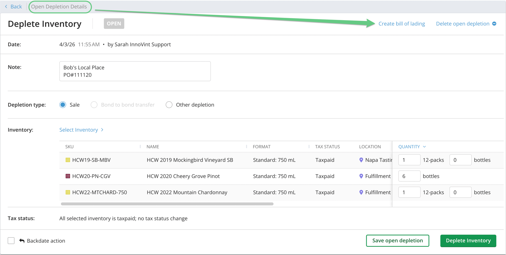 How to create a Bill of Lading (BOL) in SUPPLY