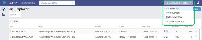 SUPPLY_Top nav bar_Record inventory action dropdown