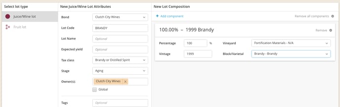 Tracking Brandy or Distilled Spirits in InnoVint-new lot comp