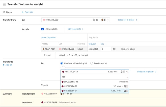 Transfer Volume to Weight-action