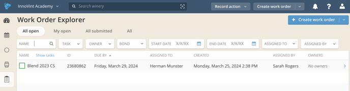 Using Work Orders in InnoVint-wo explorer