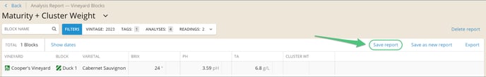 Vineyard Block Analysis Reports-save over existing report