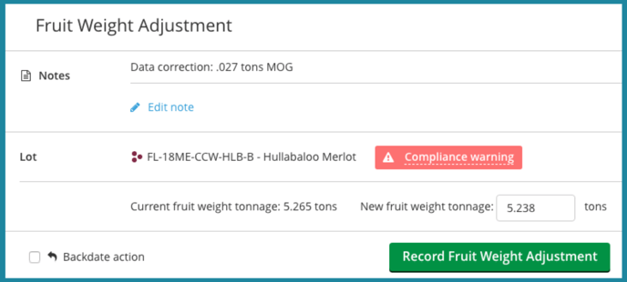 Weight and Volume Adjustments for Undeclared Fruit or Juice-adj