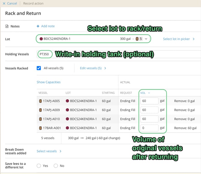 What is the difference between the Rack and Rack and Return actions-rack and return