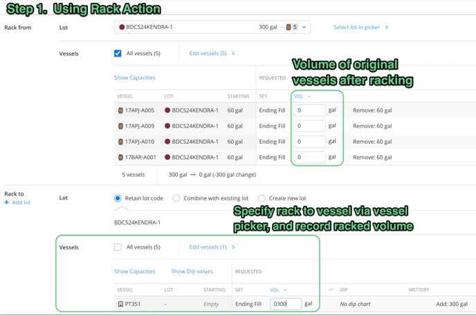 What is the difference between the Rack and Rack and Return actions-rack