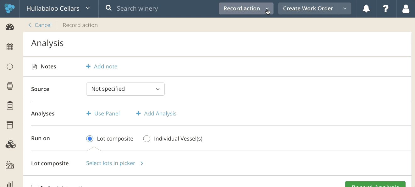 Winery Search & Top Navigation Bar-record