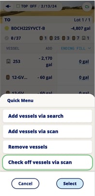 Work Order Overview-check off vessels via scan