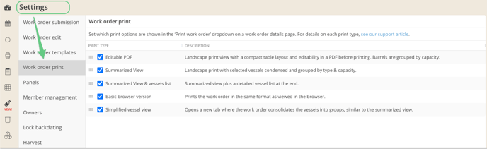 Work Order Print Setting