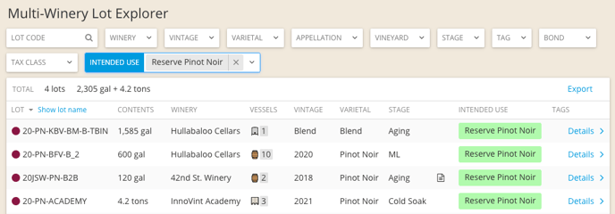 multi-winery lot explorer